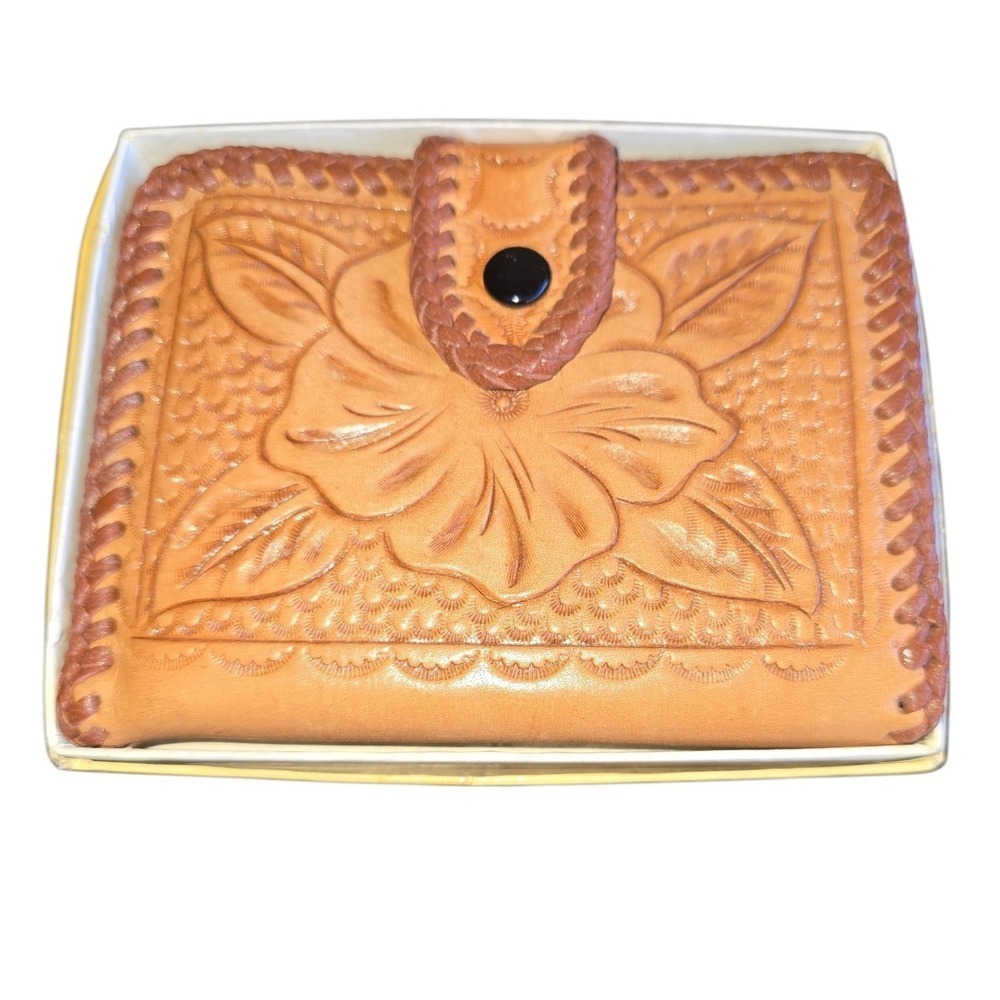 Vintage Tooled Leather Wallet Floral Western Linda Personalized‎ Handmade Gift